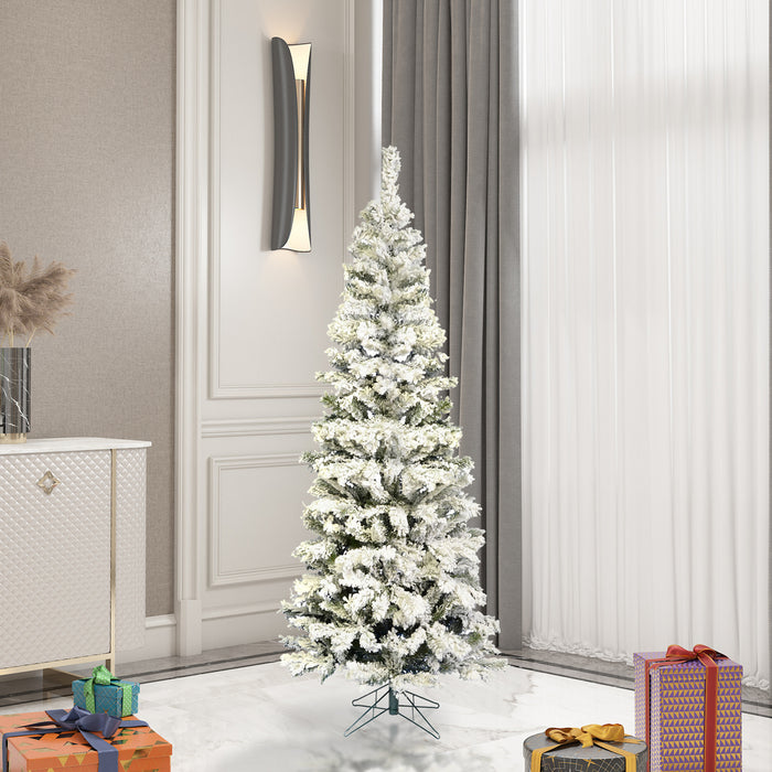 5'6"Hx30"W Flocked Pencil Pacific Pine Artificial Christmas Tree, Unlit -White - A100355