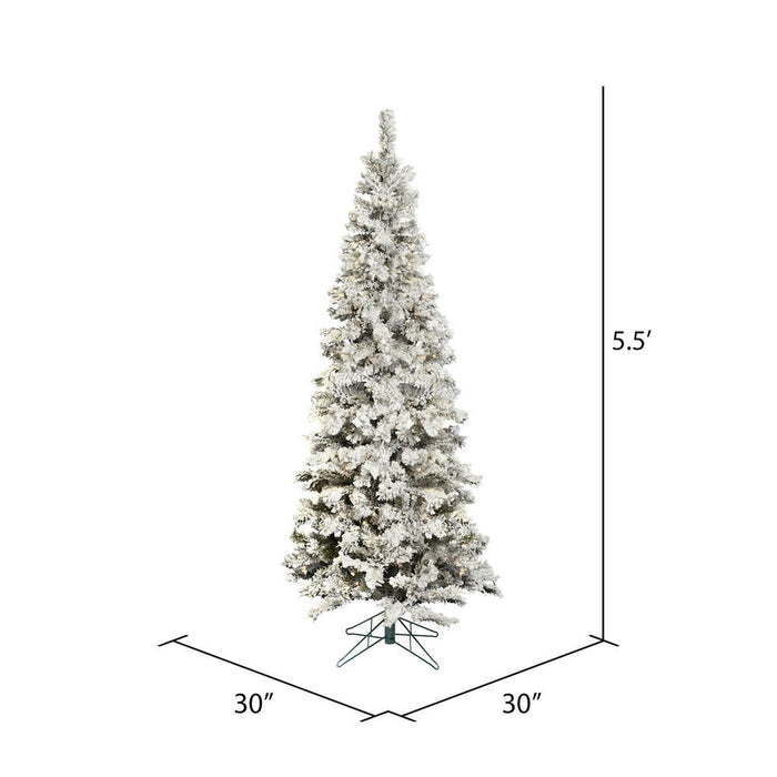5'6"Hx30"W Flocked Pencil Pacific Pine Artificial Christmas Tree, LED Pre-Lit -White - A100356LED