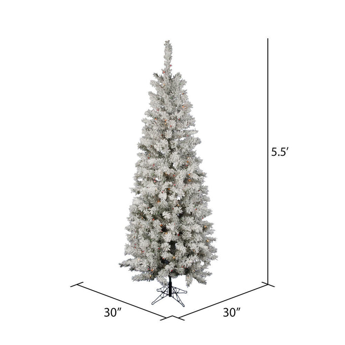5'6"Hx30"W Flocked Pencil Pacific Pine Artificial Christmas Tree, LED Pre-Lit (Multicolor) -White - A100357LED