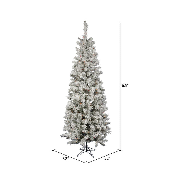 6'6"Hx32"W Flocked Pencil Pacific Pine Artificial Christmas Tree, LED Pre-Lit (Multicolor) -White - A100367LED