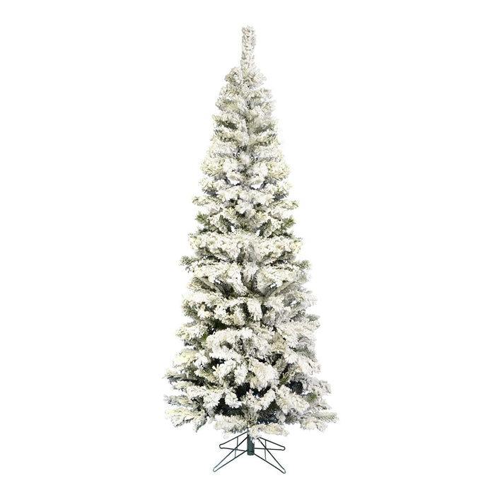 8'6"Hx40"W Flocked Pencil Pacific Pine Artificial Christmas Tree, Unlit -White - A100380