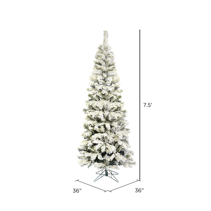 7'6"Hx36"W Flocked Pencil Pacific Pine Artificial Christmas Tree, Unlit -White - A100375