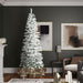 7'6"Hx36"W Flocked Pencil Pacific Pine Artificial Christmas Tree, LED Pre-Lit -White - A100376LED