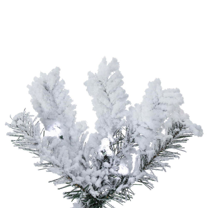 7'6"Hx36"W Flocked Pencil Pacific Pine Artificial Christmas Tree, LED Pre-Lit -White - A100376LED