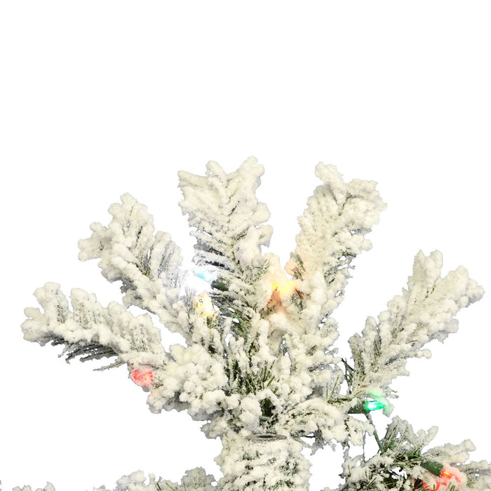 9'6"Hx44"W Flocked Pencil Pacific Pine Artificial Christmas Tree, LED Pre-Lit (Multicolor) -White - A100387LED