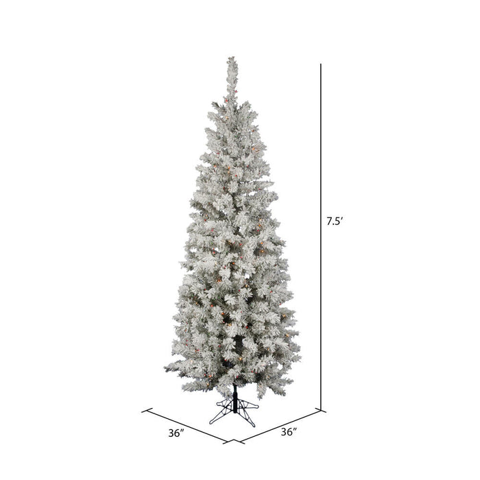 7'6"Hx36"W Flocked Pencil Pacific Pine Artificial Christmas Tree, LED Pre-Lit (Multicolor) -White - A100377LED