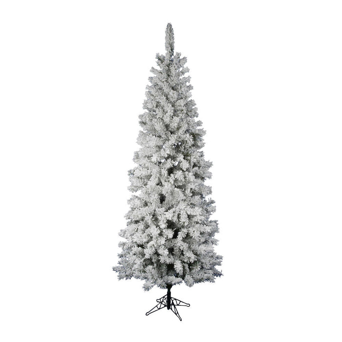 9'6"Hx44"W Flocked Pencil Pacific Pine Artificial Christmas Tree, Unlit -White - A100385