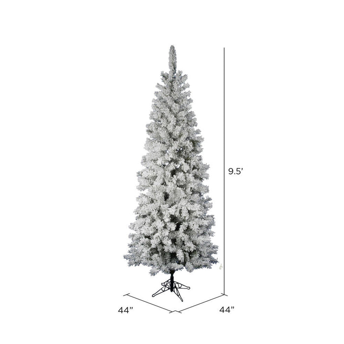 9'6"Hx44"W Flocked Pencil Pacific Pine Artificial Christmas Tree, Unlit -White - A100385