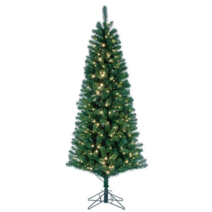 6'6"Hx32"W Slim Salem Pine Artificial Christmas Tree, LED Pre-Lit -Green - A103066LED