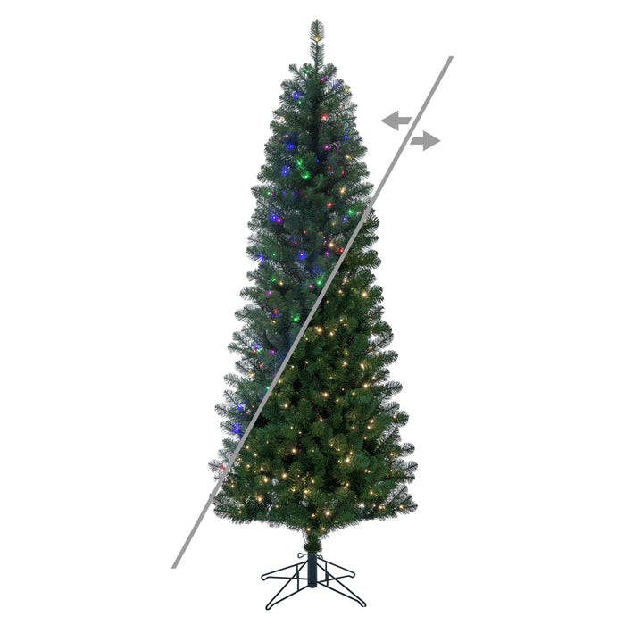 9'6"Hx44"W Slim Salem Pine Artificial Christmas Tree, Micro LED Pre-Lit (Multi-Mode) -Green - A103088LEDCC