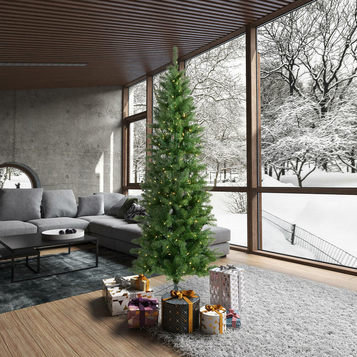 7'6"Hx36"W Slim Salem Pine Artificial Christmas Tree, LED Pre-Lit -Green - A103076LED