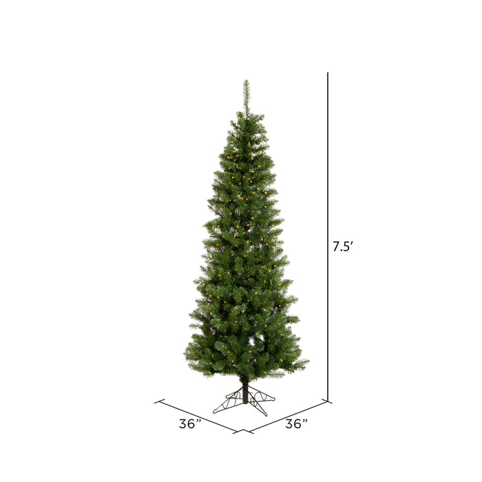7'6"Hx36"W Slim Salem Pine Artificial Christmas Tree, LED Pre-Lit -Green - A103076LED