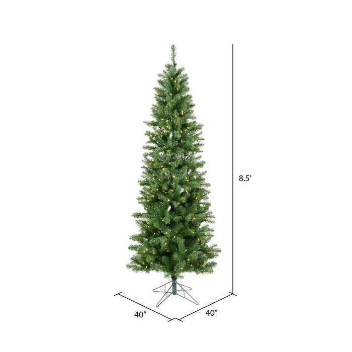 8'6"Hx40"W Slim Salem Pine Artificial Christmas Tree, LED Pre-Lit -Green - A103081LED