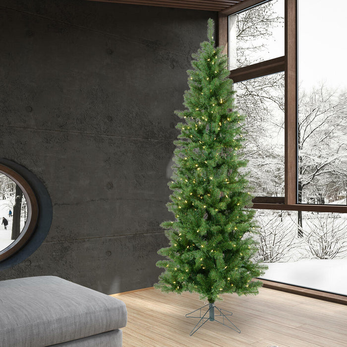8'6"Hx40"W Slim Salem Pine Artificial Christmas Tree, Micro LED Pre-Lit (Multi-Mode) -Green - A103083LEDCC