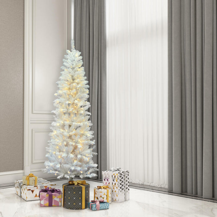 5'6"Hx28"W Pencil White Salem Pine Artificial Christmas Tree, Micro LED Pre-Lit (Multi-Mode) -White - A103256LEDCC