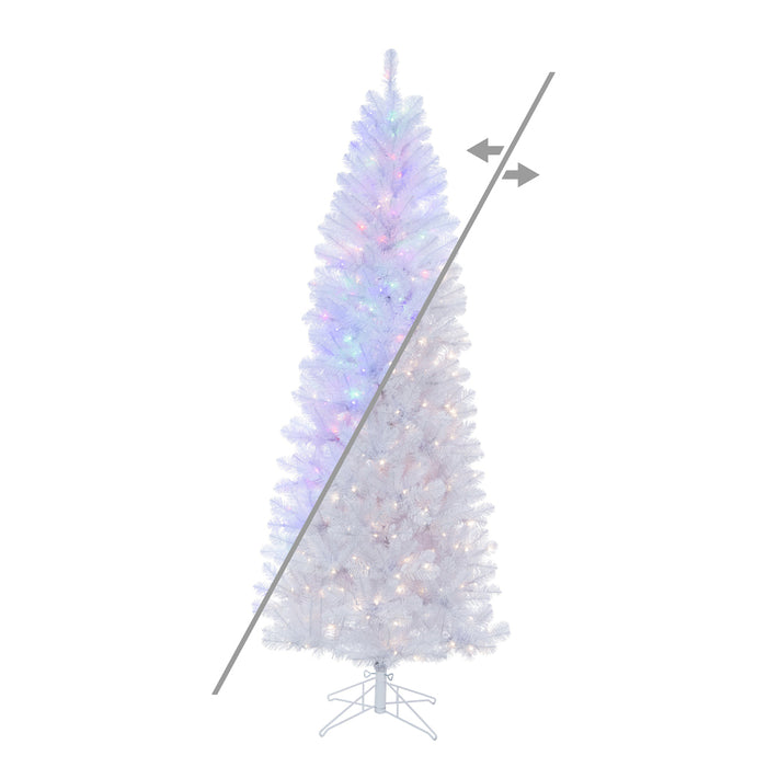 6'6"Hx32"W Pencil White Salem Pine Artificial Christmas Tree, Micro LED Pre-Lit (Multi-Mode) -White - A103266LEDCC