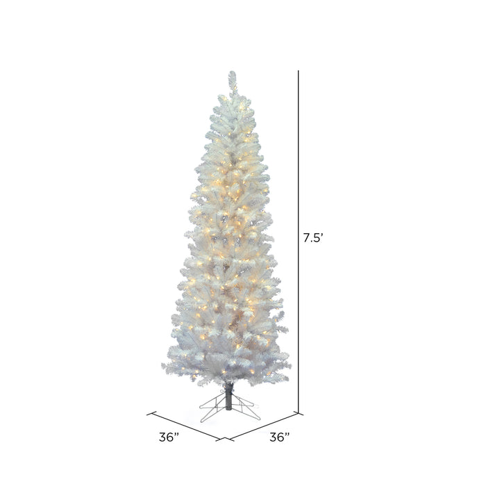 7'6"Hx36"W Pencil White Salem Pine Artificial Christmas Tree, LED Pre-Lit -White - A103276LED