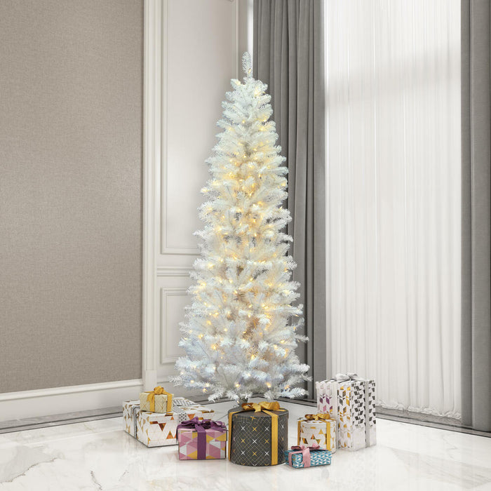 7'6"Hx36"W Pencil White Salem Pine Artificial Christmas Tree, LED Pre-Lit -White - A103276LED