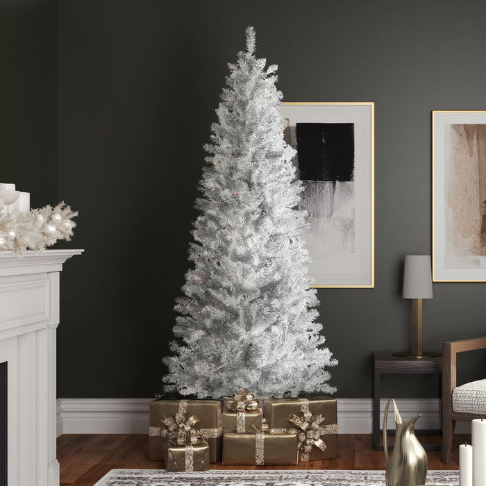 7'6"Hx36"W Pencil White Salem Pine Artificial Christmas Tree, LED Pre-Lit -White - A103276LED
