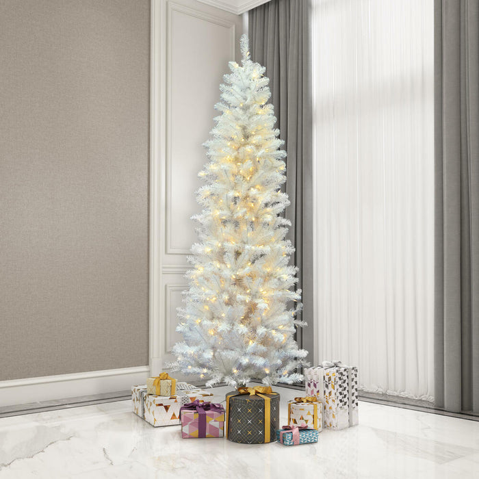 8'6"Hx40"W Pencil White Salem Pine Artificial Christmas Tree, Micro LED Pre-Lit (Multi-Mode) -White - A103281LEDCC