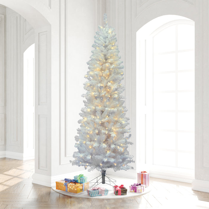 9'6"Hx44"W Pencil White Salem Pine Artificial Christmas Tree, Micro LED Pre-Lit (Multi-Mode) -White - A103286LEDCC