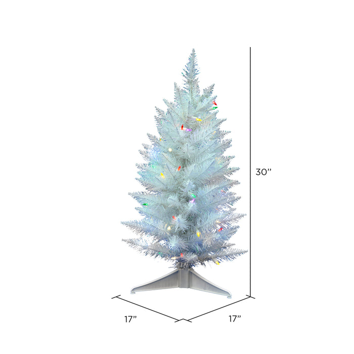 2'6"Hx17"W Pencil Sparkle White Spruce Artificial Christmas Tree, LED Pre-Lit (Multicolor) -White - A104032LED