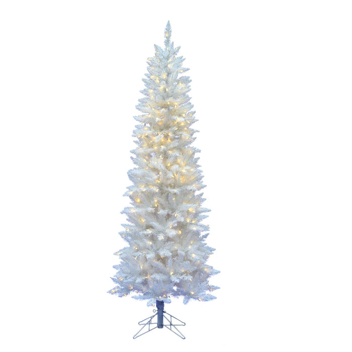 7'6"Hx34"W Pencil Sparkle White Spruce Artificial Christmas Tree, LED Pre-Lit -White - A104076LED