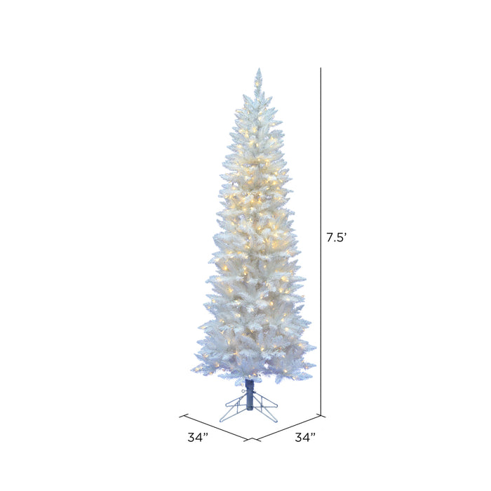 7'6"Hx34"W Pencil Sparkle White Spruce Artificial Christmas Tree, LED Pre-Lit -White - A104076LED