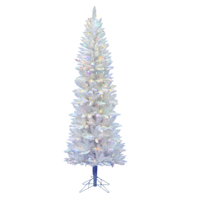 7'6"Hx34"W Pencil Sparkle White Spruce Artificial Christmas Tree, LED Pre-Lit (Multicolor) -White - A104077LED
