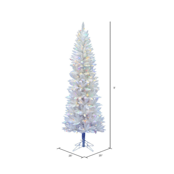7'6"Hx34"W Pencil Sparkle White Spruce Artificial Christmas Tree, LED Pre-Lit (Multicolor) -White - A104077LED