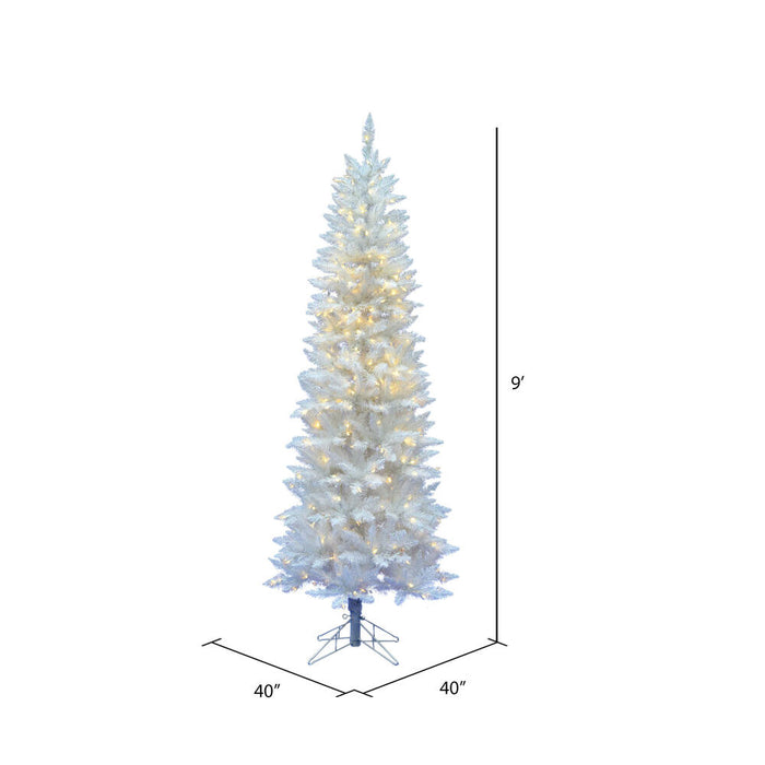 9'Hx40"W Pencil Sparkle White Spruce Artificial Christmas Tree, LED Pre-Lit -White - A104081LED