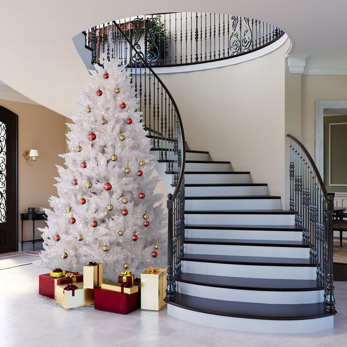 12'Hx72"W Sparkle White Spruce Artificial Christmas Tree, LED Pre-Lit -White - A104191LED