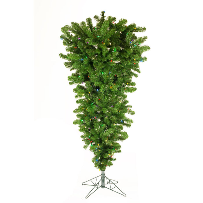 5'6"Hx38"W Upside-Down American Pine Artificial Christmas Tree, LED Pre-Lit (Multicolor) -Green - A107457LED