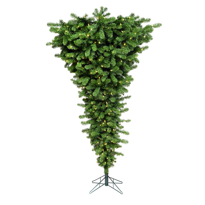 7'6"Hx60"W Upside-Down American Pine Artificial Christmas Tree, LED Pre-Lit -Green - A107476LED