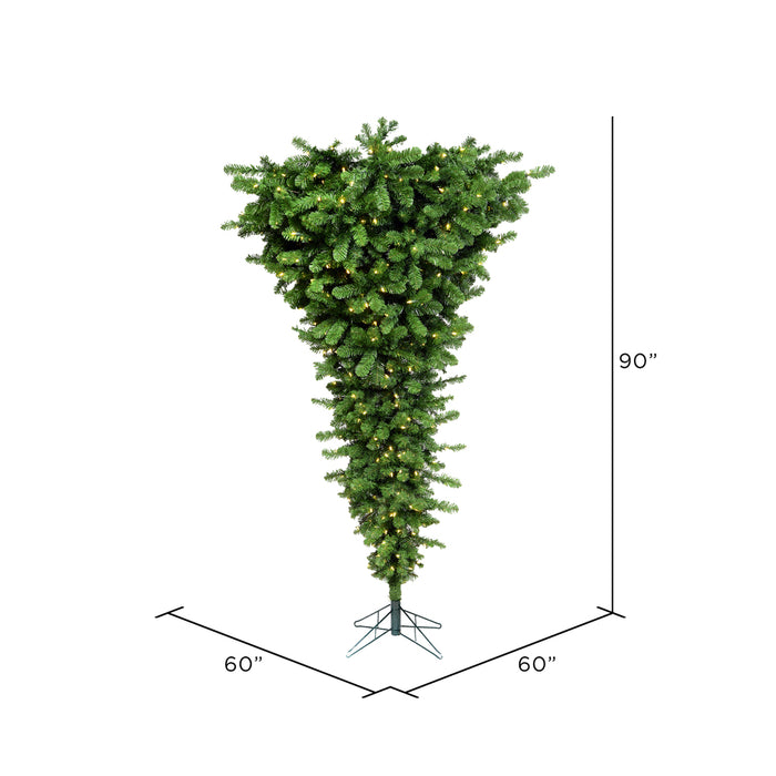 7'6"Hx60"W Upside-Down American Pine Artificial Christmas Tree, LED Pre-Lit -Green - A107476LED