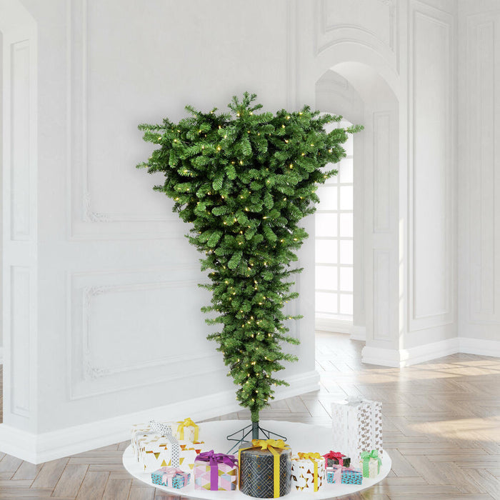 7'6"Hx60"W Upside-Down American Pine Artificial Christmas Tree, LED Pre-Lit -Green - A107476LED