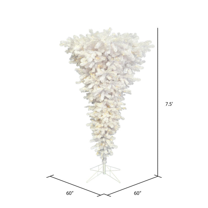 7'6"Hx60"W Upside-Down American Pine Artificial Christmas Tree, LED Pre-Lit -White - A107576LED