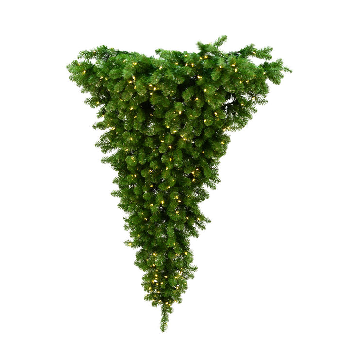 6'Hx61"W Hanging Upside-Down Half-Tree/Wall American Pine Artificial Christmas Tree, LED Pre-Lit -Green - A117426LED