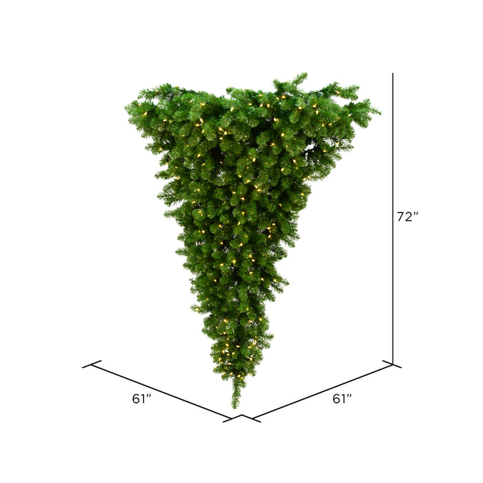 6'Hx61"W Hanging Upside-Down Half-Tree/Wall American Pine Artificial Christmas Tree, LED Pre-Lit -Green - A117426LED