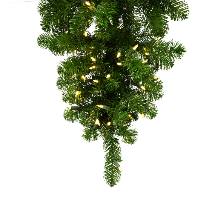 6'Hx61"W Hanging Upside-Down Half-Tree/Wall American Pine Artificial Christmas Tree, LED Pre-Lit -Green - A117426LED
