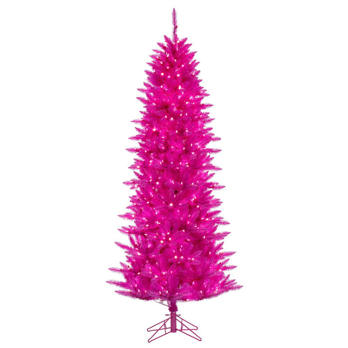 10'Hx50"W Fir Artificial Christmas Tree, LED Pre-Lit (Pink) -Hot Pink - A243786LED