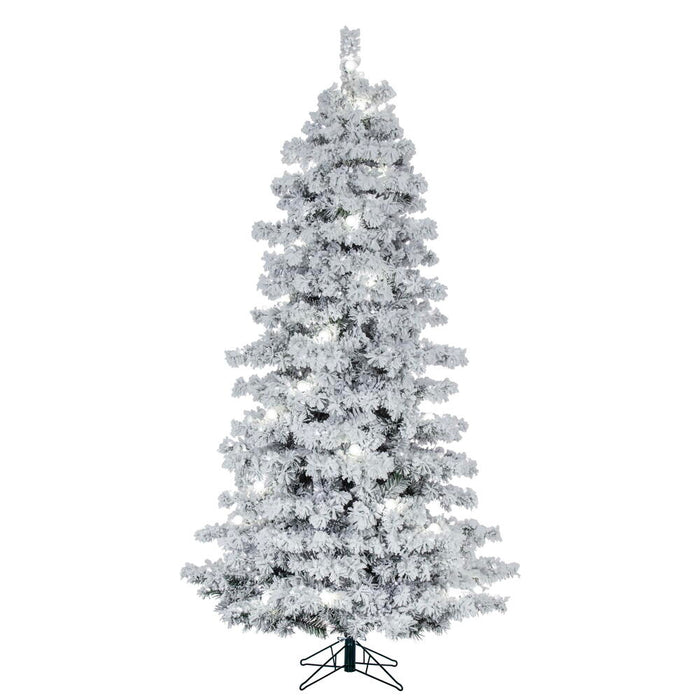 10'Hx64"W Flocked Slim Alaskan Pine Artificial Christmas Tree, G40 & LED Pre-Lit -White - A246288LED