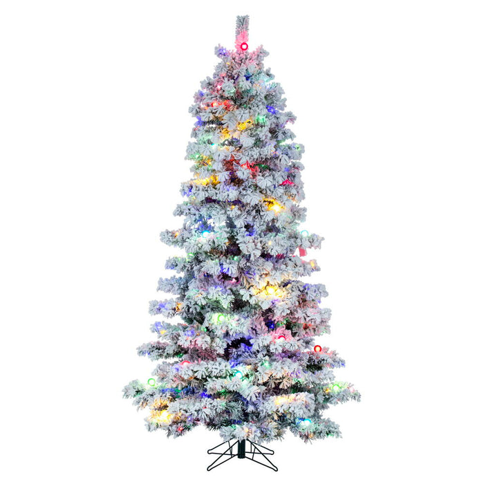 12'Hx74"W Flocked Slim Alaskan Pine Artificial Christmas Tree, G40 & LED Pre-Lit (Multicolor) -White - A246294LED