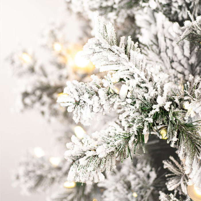9'Hx58"W Flocked Slim Alaskan Pine Artificial Christmas Tree, G40 & LED Pre-Lit -White - A246283LED