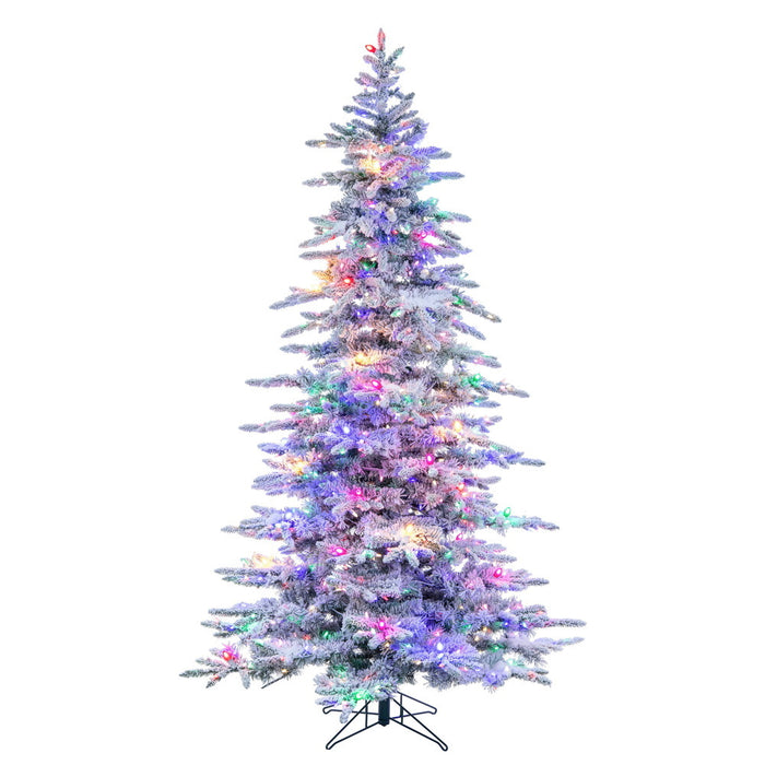 7'6"Hx54"W Flocked Winter Fir Artificial Christmas Tree, C7 & LED Pre-Lit (Multicolor) -White - A253277LED
