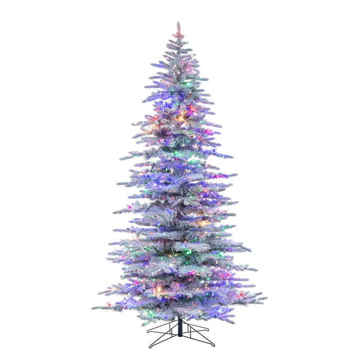 10'Hx67"W Flocked Winter Fir Artificial Christmas Tree, C7 & LED Pre-Lit (Multicolor) -White - A253287LED