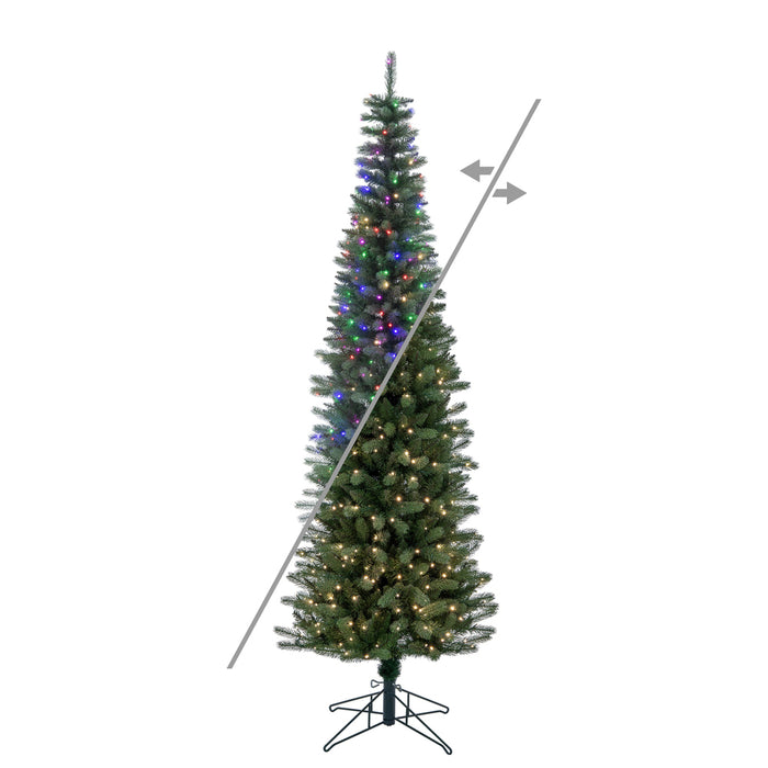 6'6"Hx26"W PE Pencil Frosted Provo Pine Artificial Christmas Tree, Micro LED Pre-Lit (Multi-Mode) -Green/White - A254168LEDCC