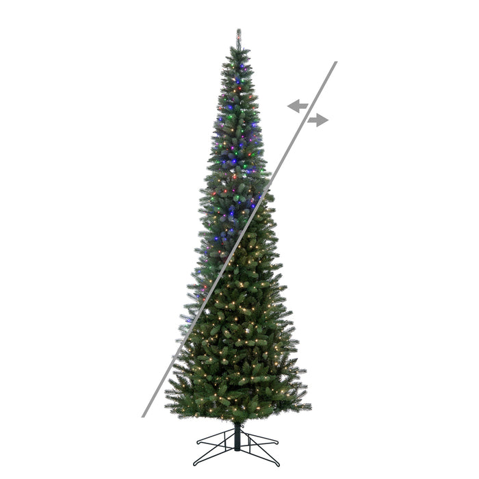 9'Hx40"W PE Pencil Frosted Provo Pine Artificial Christmas Tree, Micro LED Pre-Lit (Multi-Mode) -Green/White - A254183LEDCC