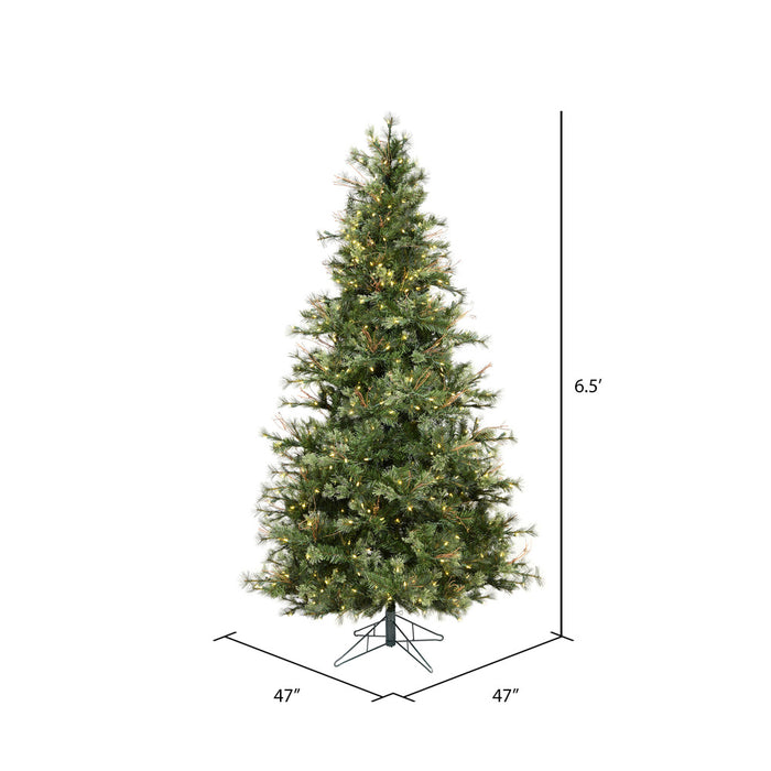 6'6"Hx47"W Slim Mixed Country Artificial Christmas Tree w/Pinecone & Grapevine, LED Pre-Lit -Green/Brown - A801661LED