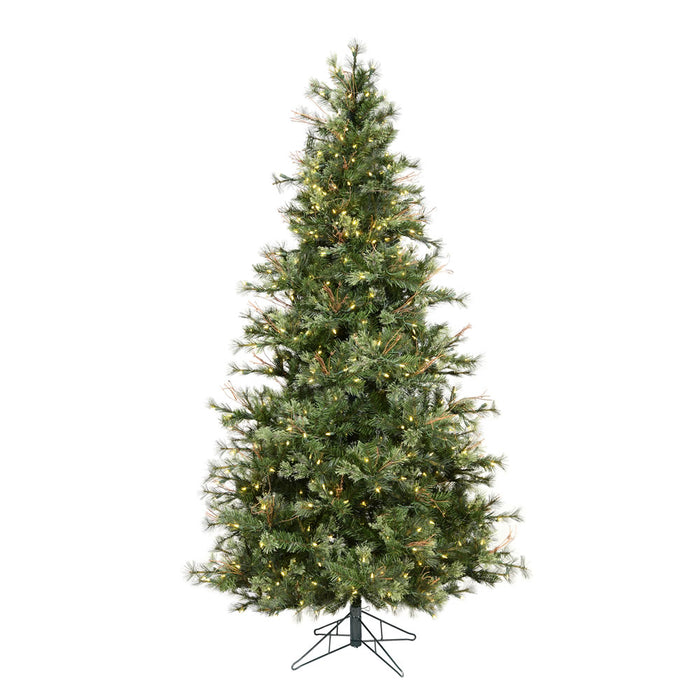 7'6"Hx54"W Slim Mixed Country Artificial Christmas Tree w/Pinecone & Grapevine, LED Pre-Lit -Green/Brown - A801671LED